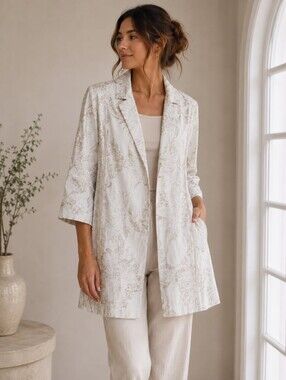 Annette Görtz Elegant White Floral Women's Coat  100% coton